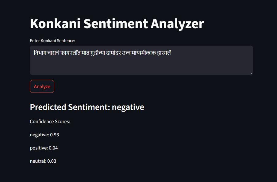 Konkani Sentiment Analyzer screenshot 2